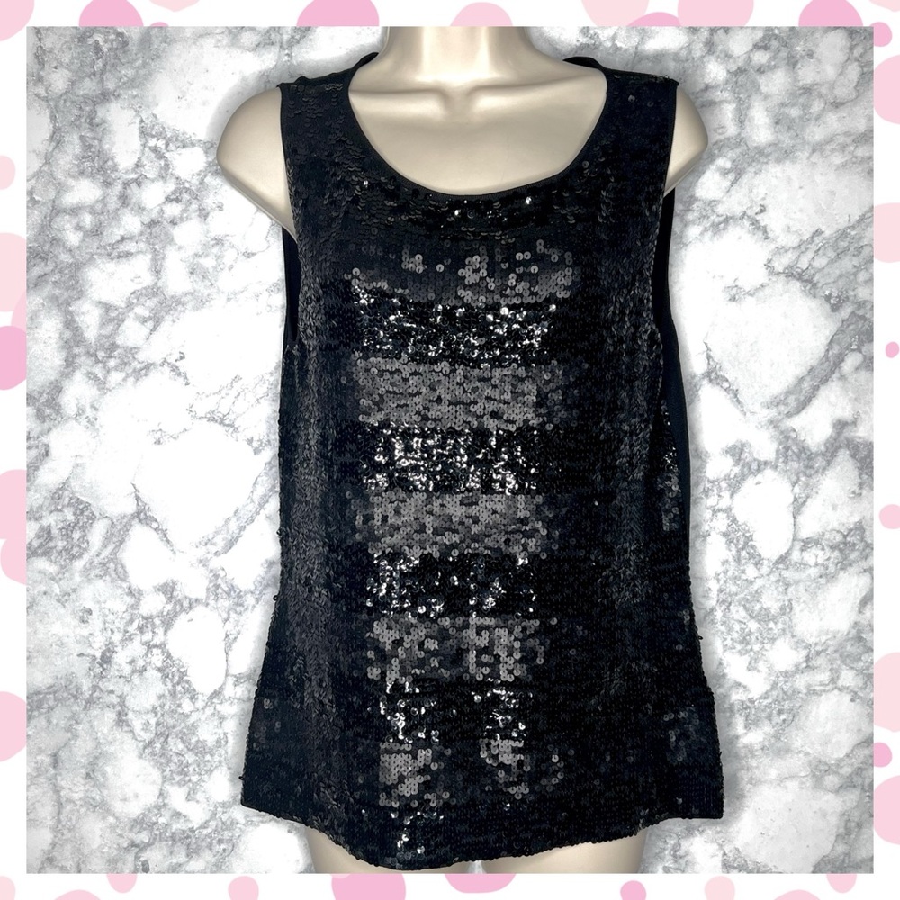 Anne Klein Black Sequin Sleeveless Knit Blouse Women’s Small